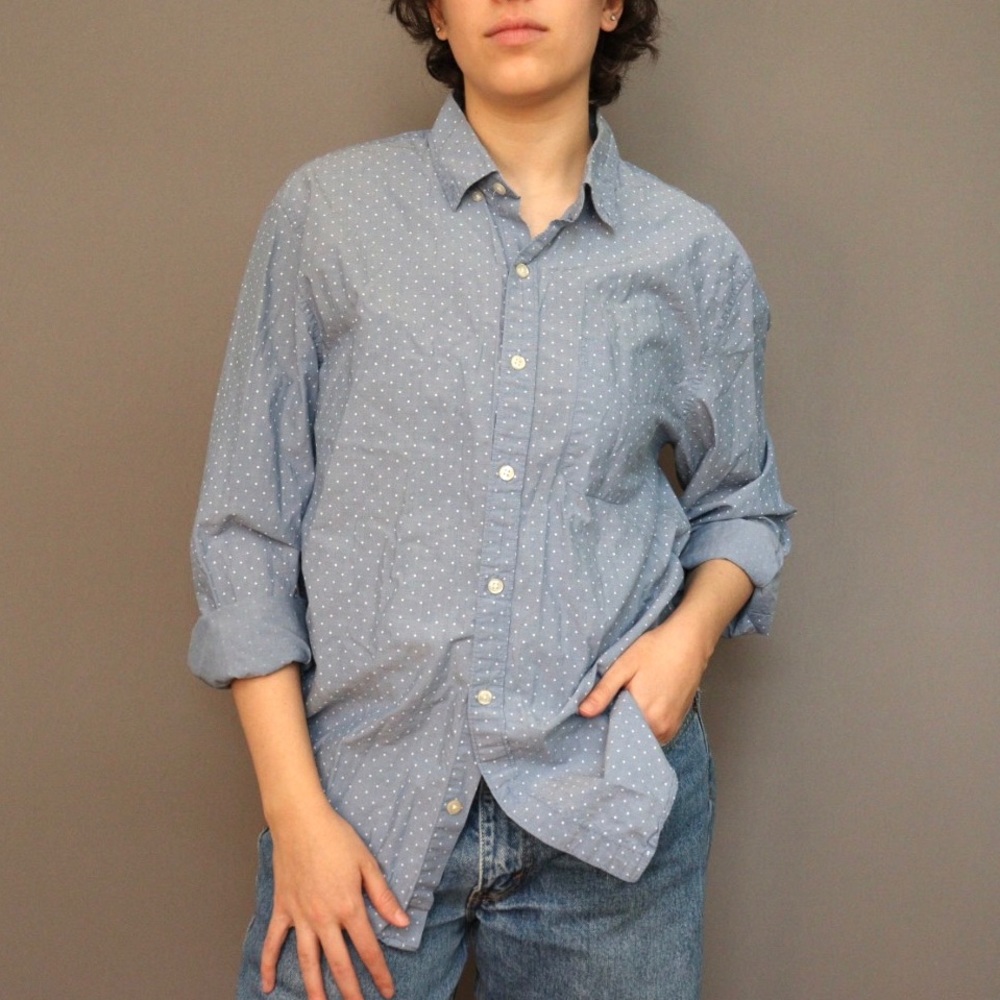 Light Blue Button Up w/ White Dots